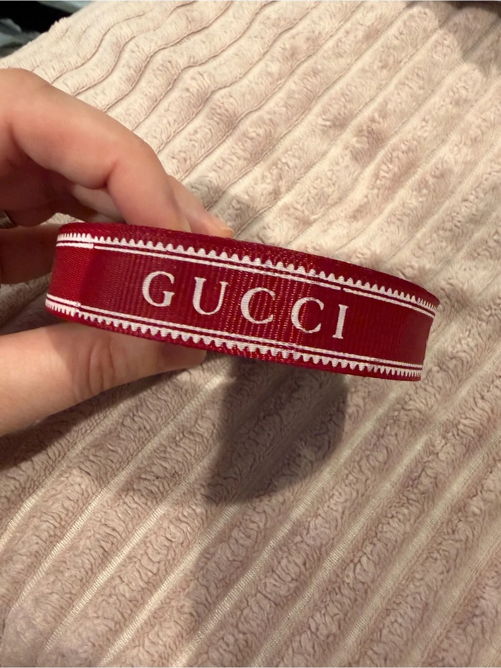 Gucci Red and White Logo Ribbon 40 yards